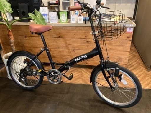 【年末SALE！後輪タイヤ・後輪チューブ新品！】6段変速　折りたたみカゴ付き　20インチ折りたたみ自転車　ブラック