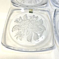 花柄ホーヤクリスタル 銘々皿5枚 art engraving series 切子の画像