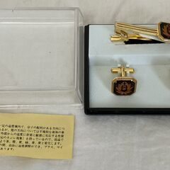 ☆ゴールド×ブラック 重厚感のあるカフスボタン＆タイピン◆ワンラ...
