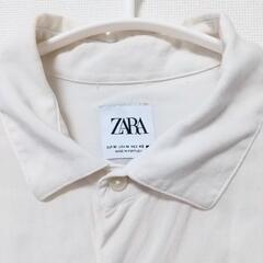 【美品】ZARA メンズ 半袖 プリントシャツ サファリ オフホワイトの画像