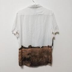 【美品】ZARA メンズ 半袖 プリントシャツ サファリ オフホワイトの画像