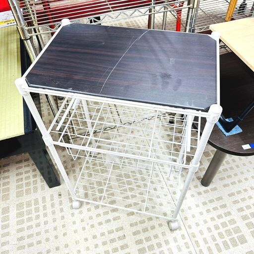 1/21【お買得品】家具 メタルラック 3段 ホワイト キャスター付き ワゴン
