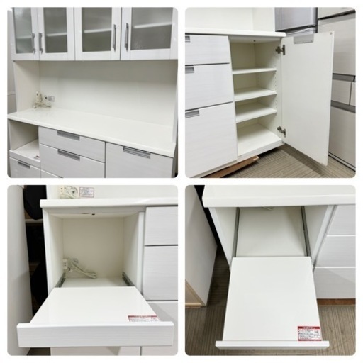 【超美品‼️】定価79,990円♪ ニトリ 140cm幅キッチンボード(ダリア140KB) 食器棚 収納家具 艶あり木目調ホワイト♪