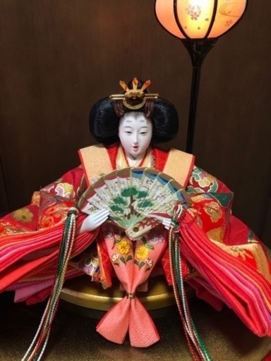 秀月 雛人形 桜柄 ガラスケース入り