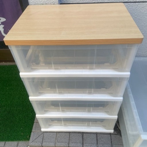4段収納ケース　木製天板