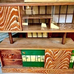 昭和レトロアンテイク茶棚、天然木の画像