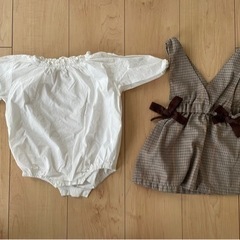  ベビー服 チェック柄ジャンスカ×ボディオール70cm