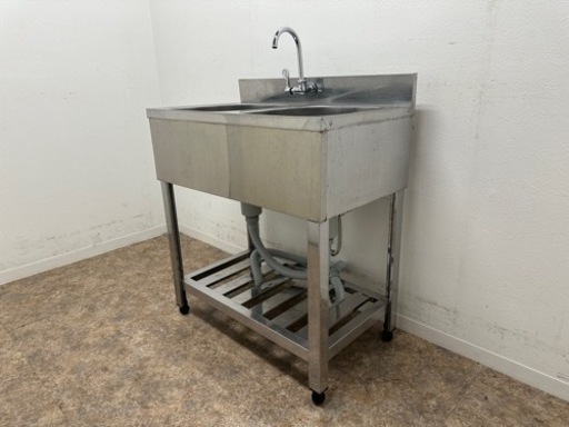 ステンレス　業務用　２槽シンク流し台　蛇口付き　厨房　飲食店　W７５０ｘＤ４５０ｘＨ８００ｍｍ
