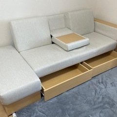 【引取】3人掛けソファ カウチソファー アイボリーの画像