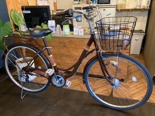 【新春SALE！後輪タイヤ・後輪チューブ新品！】LEDオートライト　6段変速　27インチ自転車　ブラウン