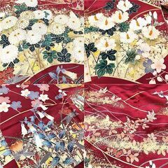 ss5871　振袖　赤系　花柄　極美品　花模様　着物　華やか　多色使い　金糸　ゴールド　刺しゅう　中振袖　成人式　正装　和装　和服　きもの　女性用の画像