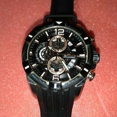 良品 テクノス 黒文字盤 クロノグラフ デイト ラウンド メンズ腕時計 