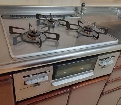 （中古）リンナイ両面焼グリル付3ロ　都市ガス【RS31W28P12R】ガスビルトインコンロ　ガラストップ