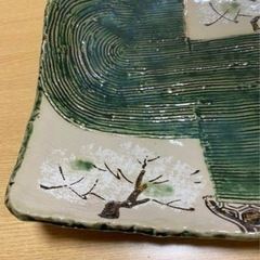 【新品】美濃焼き  織部焼 龍峰窯 手描き 桜 大皿 角皿の画像