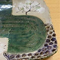 【新品】美濃焼き  織部焼 龍峰窯 手描き 桜 大皿 角皿の画像