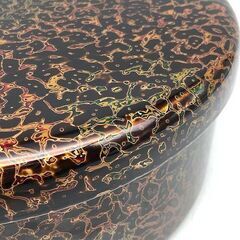ss5875　津軽塗　茶櫃　唐塗　丸型　茶びつ　艶仕上げ　漆器　茶道具　茶器入れ　収納　容器　光沢　鏡面　旅館にあるの画像
