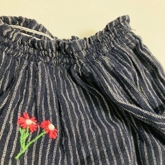 【美品・インド製】花柄×ストライプ柄オフショルダー　トップス　120の画像