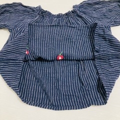 【美品・インド製】花柄×ストライプ柄オフショルダー　トップス　120の画像