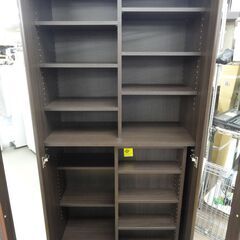 ガラス扉付き スライド本棚 幅90㎝ 高さ180㎝ ダークブラウン 書棚 ブック