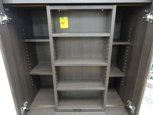 ガラス扉付き スライド本棚 幅90㎝ 高さ180㎝ ダークブラウン 書棚 ブックシェルフ 西岡店