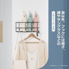 新品☆ スリム 傘立て かさ収納 アンブレラスタンド 黒 8本収納 フック 壁 賃貸の画像