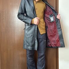 ブラック系　レザーロングコート(MEN\'S TENORAS) 
