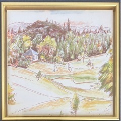 決まりました！美品！【タイル絵①】ゴルフ風景・小サイズ