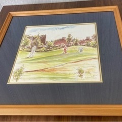 決まりました！美品！【タイル絵②】ゴルフ風景・中サイズ