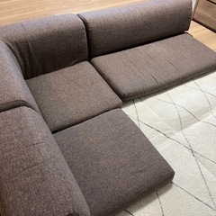 ニトリ　ローソファ　ゆったりリクライニングもできるポケット付きロータイプコーナーソファ3点セット（布）(BR)の画像