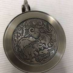▼あげます！0円【タイ製品　錫　マグカップ　ビアジョッキー　中古　像柄　高さ9㎝】（NF231020）Zi-1271Wの画像