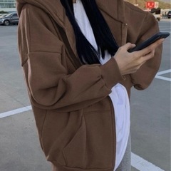 ドロップショルダー　フード付きプルオーバー　長袖　XLの画像
