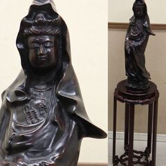 越後佐渡名工 本間琢斎? 斑紫銅 白衣観音菩薩立像 仏像 在銘 ...