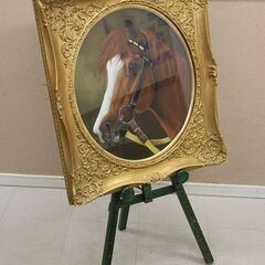 朝比奈マリア 「ヤマノトップガン」 F10 10号 油彩 円窓 人気競走馬貴重作 (R2358wY)の画像