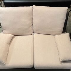✨🔔お持ち帰り限定🔥ジモティー特別価格🔔✨美品！２Pラブソファ PUレザー ファブリック 組み合わせ ミミッドセンチュリーカジュアルの画像