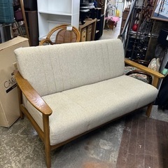 万代店　美品　ソファ 浜本工芸 2人掛け 1000(ダーク) L1000 布タイプ　ファブリック　イス ナラ無垢 ナラ北欧 積層構造ウレタン 