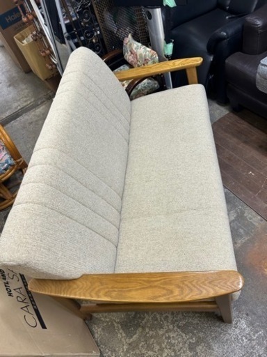 万代店　美品　ソファ 浜本工芸 2人掛け 1000(ダーク) L1000 布タイプ　ファブリック　イス ナラ無垢 ナラ北欧 積層構造ウ