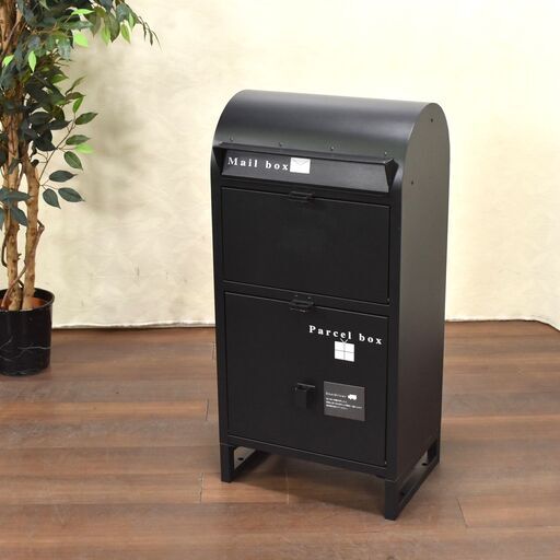 【ヤ取1/6終了】≪zyt1223ジ≫ ヤマソロ 置き型スタンドポスト 宅配ボックス付き 幅45cm ブラック/黒 アンカー付属 おしゃれ 一体型 51201-12