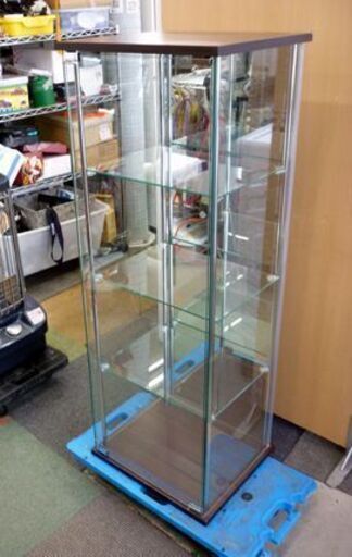 ☆コレクションケース ショーケース 幅486mm 奥行382mm 高さ1420mm 3面ガラス 飾り棚 4段 ガラス 背面ミラー 札幌