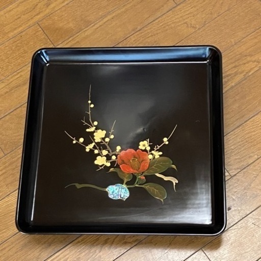 足つき盆5客セット　螺鈿細工　アンティーク漆器　木製　輪島？　会津？