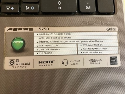 ☆SSD換装&メモリ増強☆ACER ASPIRE 5750 CORE i5-2410M 2.3GHz