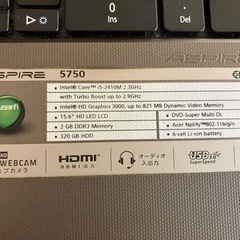 ☆SSD換装&メモリ増強☆ACER ASPIRE 5750 CORE i5-2410M 2.3GHzの画像