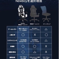 新品　NewBoy ゲーミングチェア オットマン付き 白 黒 リクライニングの画像