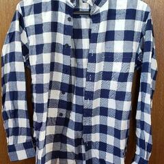 ユニクロ　フランネルシャツ　チェック柄　ホワイト×ネイビー　Mサ...