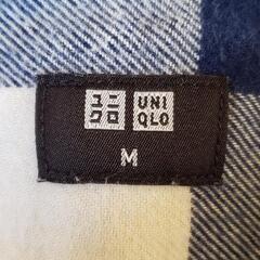 ユニクロ　フランネルシャツ　チェック柄　ホワイト×ネイビー　Mサイズ　綿100%　古着の画像