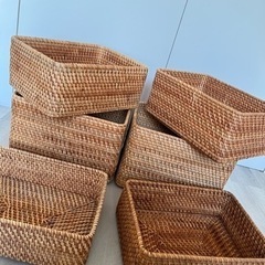 【受渡し日確定】美品！無印 カゴ！重なるラタン長方形バスケット6...