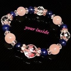 桜 ピンク 彫り 水晶 天然石ブレスレット