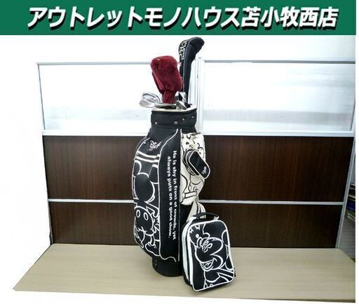 レディース ゴルフセット キャディバッグ シューズケース付き ミッキーマウス 白×黒 中古 苫小牧西店
