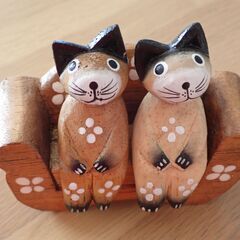 アジアン雑貨　バリ　木彫り　猫　ペア
