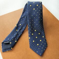 【お話中】Beams ネクタイ　紺地に黄色ドット柄