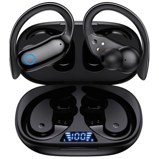 【2024新年 耳掛け式 イヤホン ワイヤレス】GNMN 48時間再生 IPX7 ブルートゥース イヤホン Bluetooth5.3 マイク内蔵 AAC/SBC対応 快適装着感 イヤーフック付き 瞬時接続 カルナ型 iPhone/Android対応 LEDバッテリーディスプレイ 無線 イヤフォン いやほん スポーツ/通勤通学/ランニング用 PSE認証済み